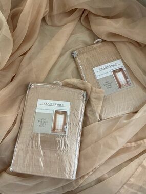 Claire Voile Sheer Curtains 54x84 Tan 8 Panels 4 Sets Soft Elegant Drapes